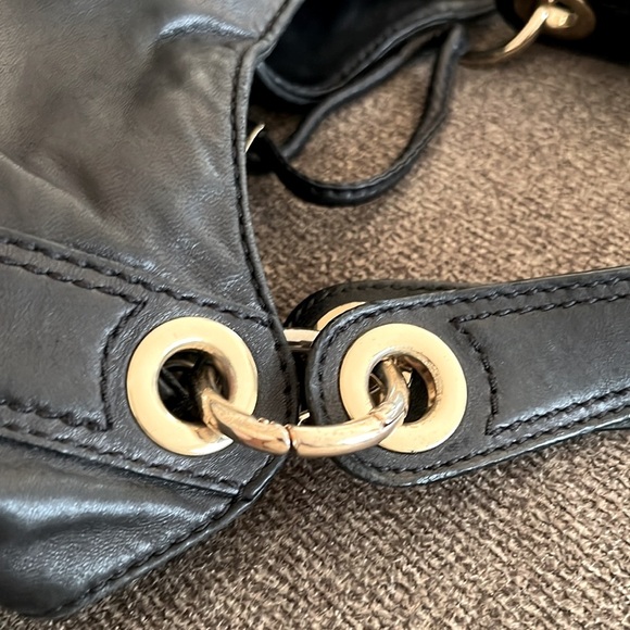 MICHAEL KORS Black Soft Leather Pleated Drawstring Satchel Gold Bag - Picture 7 of 12